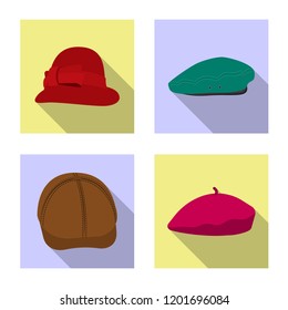 Isolated object of headgear and cap icon. Collection of headgear and accessory stock vector illustration.