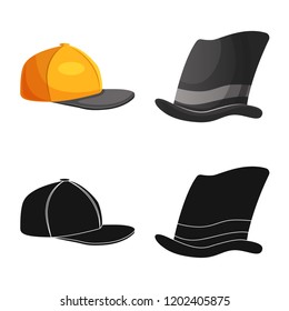 Isolated object of headgear and cap icon. Collection of headgear and accessory stock symbol for web.