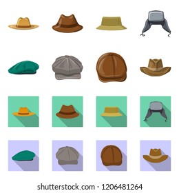 Isolated object of headgear and cap icon. Set of headgear and accessory stock vector illustration.