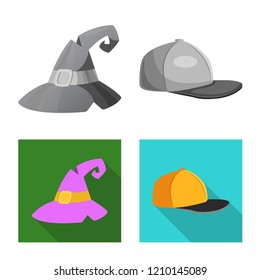 Isolated object of headgear and cap icon. Collection of headgear and headwear stock vector illustration.