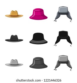 Isolated object of headgear and cap icon. Collection of headgear and accessory stock vector illustration.