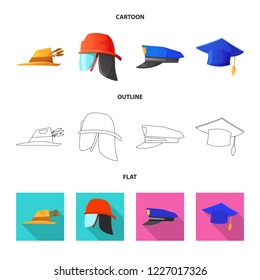 Isolated object of headgear and cap icon. Set of headgear and headwear vector icon for stock.
