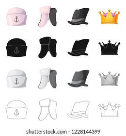 Isolated object of headgear and cap icon. Set of headgear and headwear stock symbol for web.