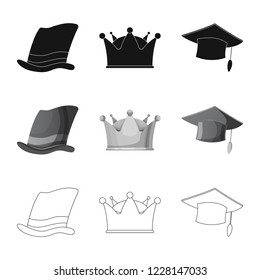 Isolated object of headgear and cap icon. Set of headgear and headwear vector icon for stock.