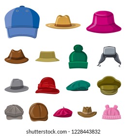 Isolated object of headgear and cap icon. Collection of headgear and accessory stock vector illustration.