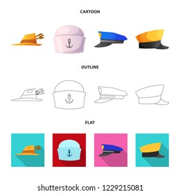 Isolated object of headgear and cap icon. Set of headgear and headwear stock vector illustration.