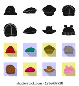 Isolated object of headgear and cap icon. Set of headgear and accessory stock vector illustration.