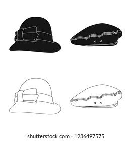 Isolated object of headgear and cap icon. Set of headgear and accessory stock vector illustration.