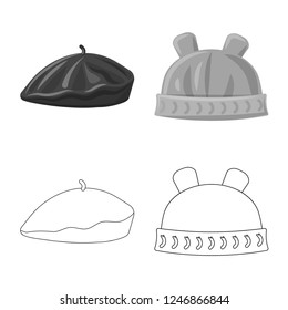 Isolated object of headgear and cap icon. Set of headgear and accessory stock symbol for web.