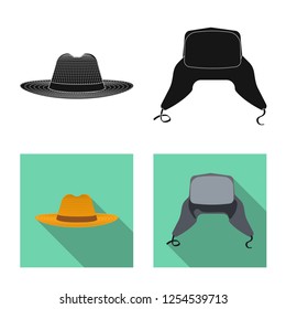 Isolated object of headgear and cap icon. Set of headgear and accessory stock vector illustration.