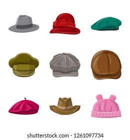 Isolated object of headgear and cap icon. Collection of headgear and accessory stock vector illustration.