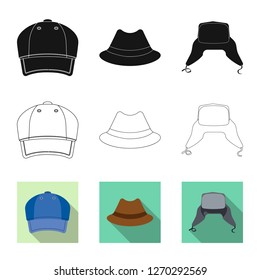 Isolated object of headgear and cap icon. Set of headgear and accessory vector icon for stock.