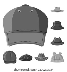 Isolated object of headgear and cap icon. Collection of headgear and accessory vector icon for stock.