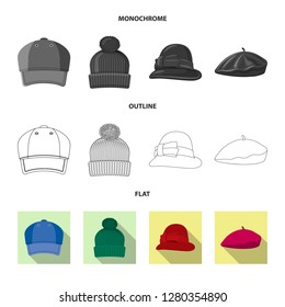 Isolated object of headgear and cap icon. Collection of headgear and accessory stock vector illustration.