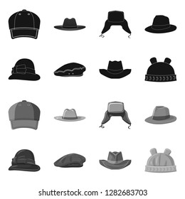 Isolated object of headgear and cap icon. Collection of headgear and accessory vector icon for stock. Isolated object of headgear and cap icon. Collection of headgear and accessory vector icon for stock.