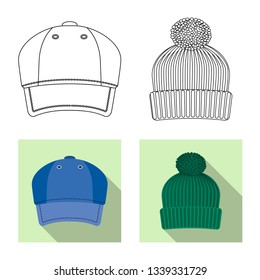 Isolated object of headgear and cap icon. Set of headgear and accessory vector icon for stock.