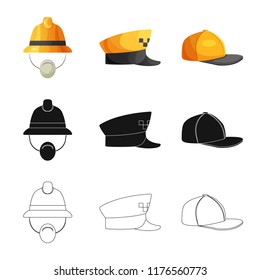 Isolated object of headgear and cap logo. Collection of headgear and accessory vector icon for stock.