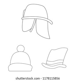 Isolated object of headgear and cap logo. Collection of headgear and accessory stock vector illustration.