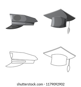 Isolated object of headgear and cap logo. Set of headgear and accessory stock symbol for web.