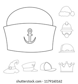 Isolated object of headgear and cap logo. Set of headgear and accessory stock vector illustration.