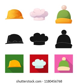Isolated object of headgear and cap logo. Collection of headgear and accessory stock vector illustration.