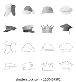Isolated object of headgear and cap logo. Collection of headgear and accessory stock vector illustration.