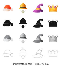 Isolated object of headgear and cap logo. Collection of headgear and accessory stock vector illustration.