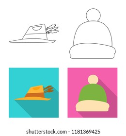 Isolated object of headgear and cap logo. Set of headgear and accessory stock vector illustration.