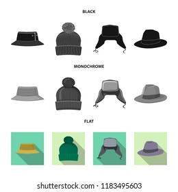 Isolated object of headgear and cap logo. Set of headgear and accessory stock vector illustration.