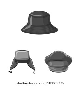 Isolated object of headgear and cap logo. Set of headgear and accessory stock vector illustration.