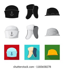 Isolated object of headgear and cap logo. Set of headgear and accessory stock vector illustration.