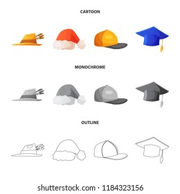 Isolated object of headgear and cap logo. Set of headgear and accessory stock vector illustration.
