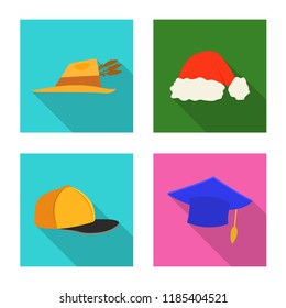 Isolated object of headgear and cap logo. Set of headgear and accessory stock vector illustration.