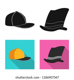 Isolated object of headgear and cap logo. Set of headgear and accessory stock vector illustration.