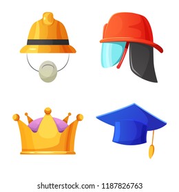 Isolated object of headgear and cap logo. Set of headgear and accessory stock symbol for web.