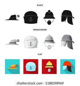Isolated object of headgear and cap logo. Collection of headgear and accessory stock vector illustration.
