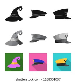Isolated object of headgear and cap logo. Collection of headgear and accessory vector icon for stock.