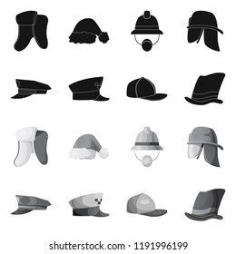 Isolated object of headgear and cap logo. Collection of headgear and accessory vector icon for stock.