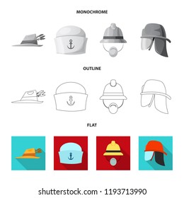 Isolated object of headgear and cap logo. Collection of headgear and accessory stock vector illustration.