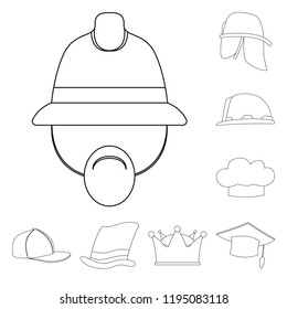 Isolated object of headgear and cap logo. Set of headgear and accessory stock vector illustration.