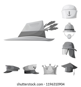 Isolated object of headgear and cap logo. Set of headgear and accessory vector icon for stock.