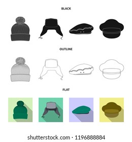 Isolated object of headgear and cap logo. Collection of headgear and accessory stock vector illustration.