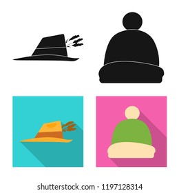Isolated object of headgear and cap logo. Collection of headgear and accessory vector icon for stock.