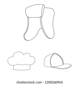 Isolated object of headgear and cap logo. Set of headgear and accessory stock symbol for web.