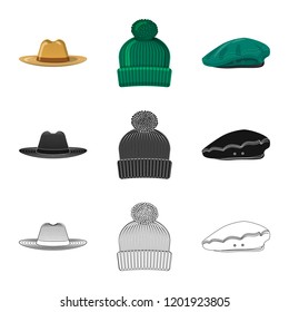 Isolated object of headgear and cap logo. Collection of headgear and accessory stock symbol for web.