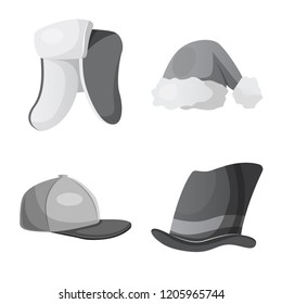 Isolated object of headgear and cap logo. Set of headgear and accessory stock vector illustration.