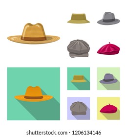 Isolated object of headgear and cap logo. Collection of headgear and accessory stock vector illustration.