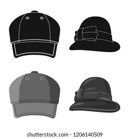 Isolated object of headgear and cap logo. Set of headgear and accessory vector icon for stock.