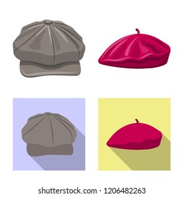 Isolated object of headgear and cap logo. Set of headgear and accessory stock symbol for web.