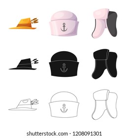 Isolated object of headgear and cap logo. Set of headgear and headwear vector icon for stock.